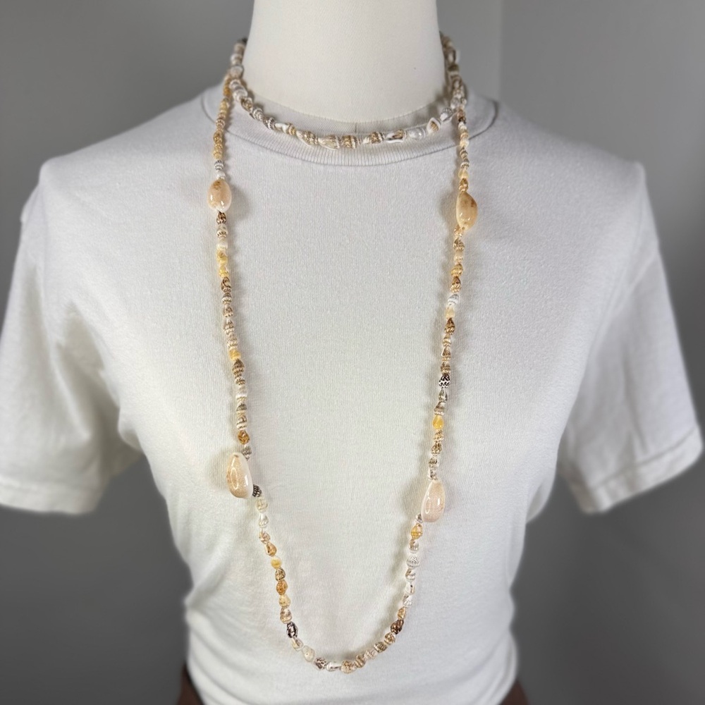 Boho Natural Shell Necklace Set – Long Layered Necklace + Adjustable Choker